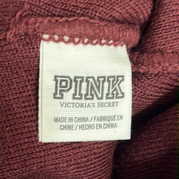 PINK Victoria’s Secret PINK Maroon and White Pom Pom Beanie - Picture 3 of 5